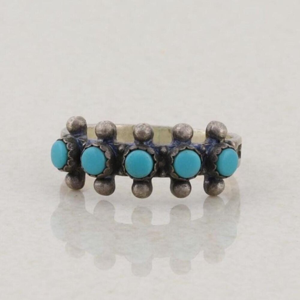 Sterling Silver Natural Turquoise Band Ring Size 5 3/4